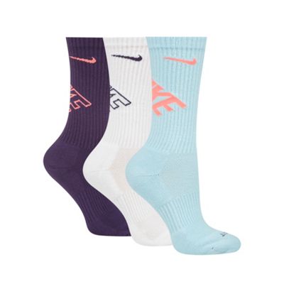 Nike Pack of three light blue, white and purple 'Dri-FIT' socks